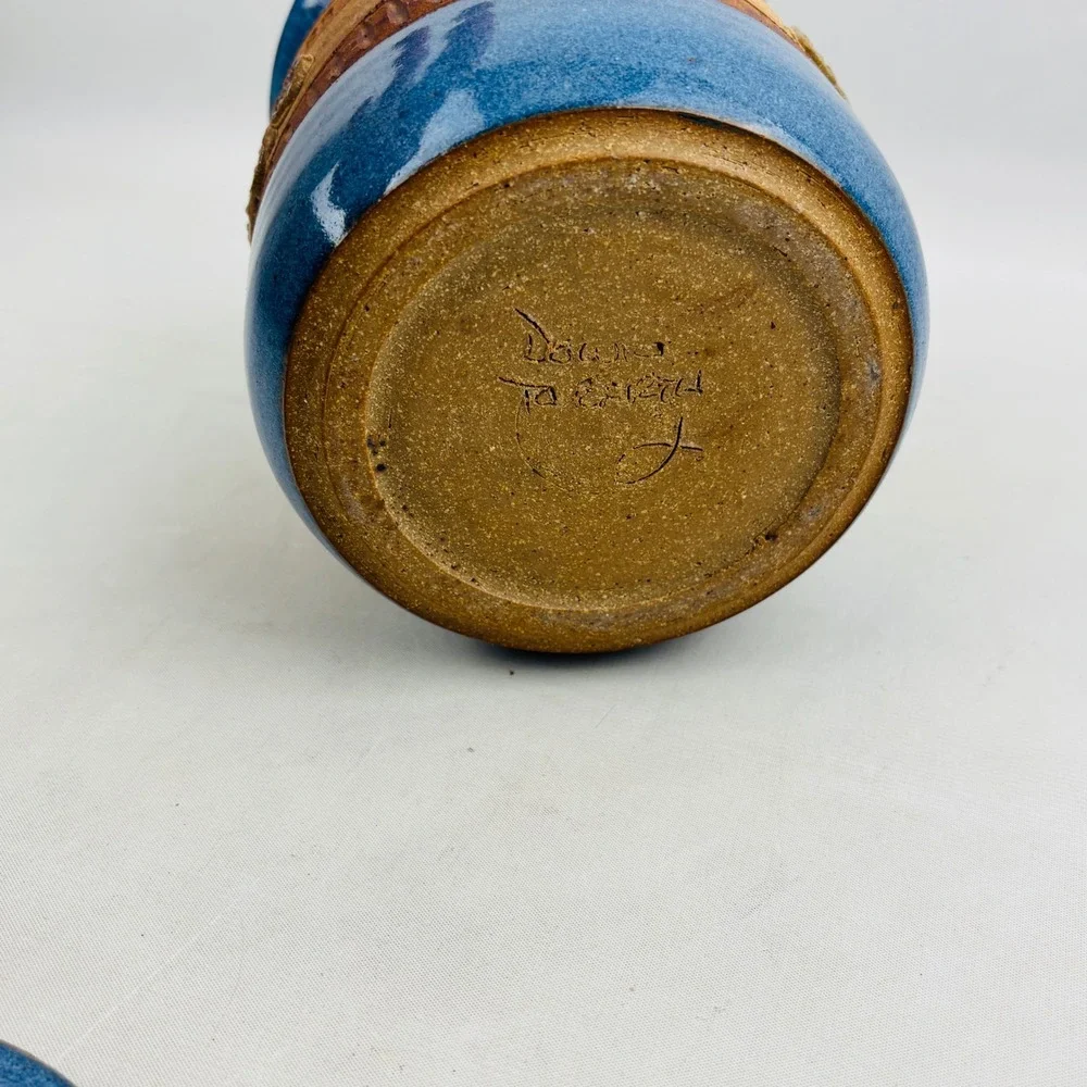 Down to Earth Pottery Canister Blue Stoneware My Grace Is Sufficient II Cor 12:9